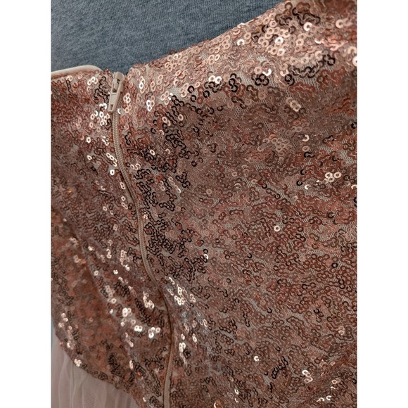 Prom Elegant Wedding Glam Formal Rose Gold Pink Sequin Tulle Maxi 2X (18) Dress - Picture 5 of 10